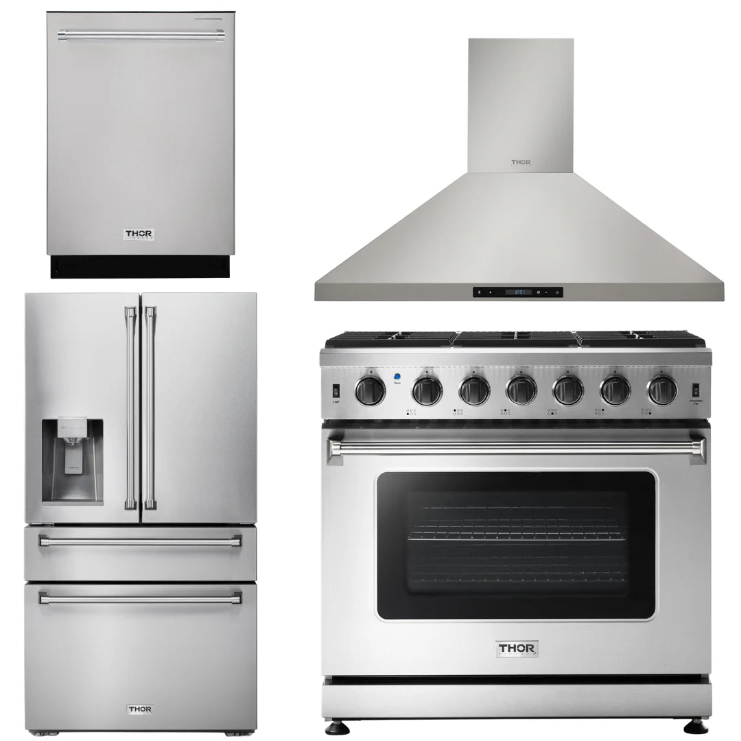 36 Gas Range, Range Hood, Refrigerator with Water and Ice Dispenser, Dishwasher R70926