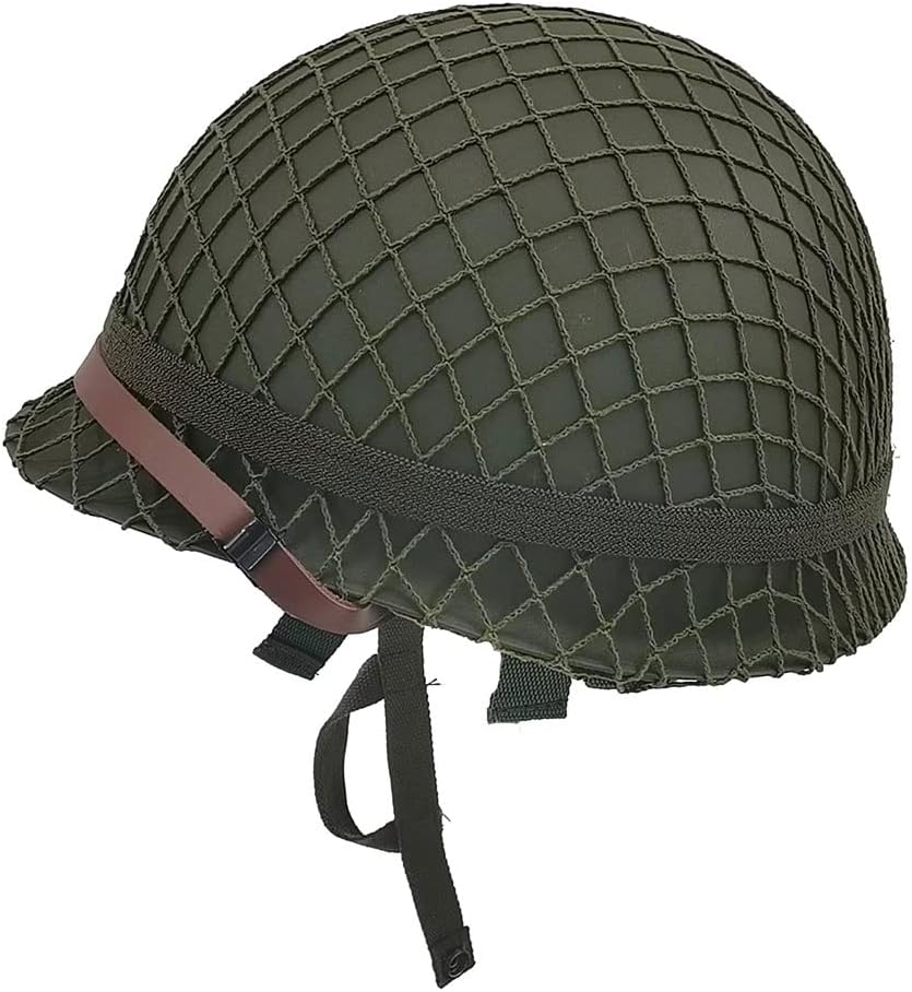 Steel Military Helmet Replica with Net Cover Chin Strap Cat Eye Band H988046