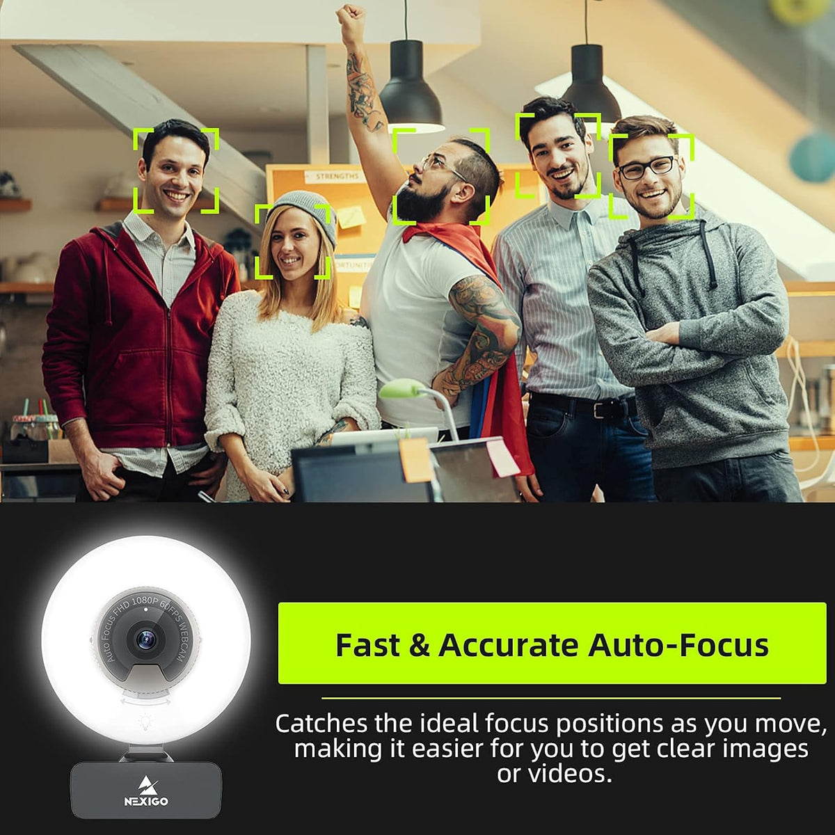 1080P 60FPS Webcam with Light, Fast AutoFocus, Built-in Privacy Cover, Dual Stereo Microphone, Pack of 2 D201