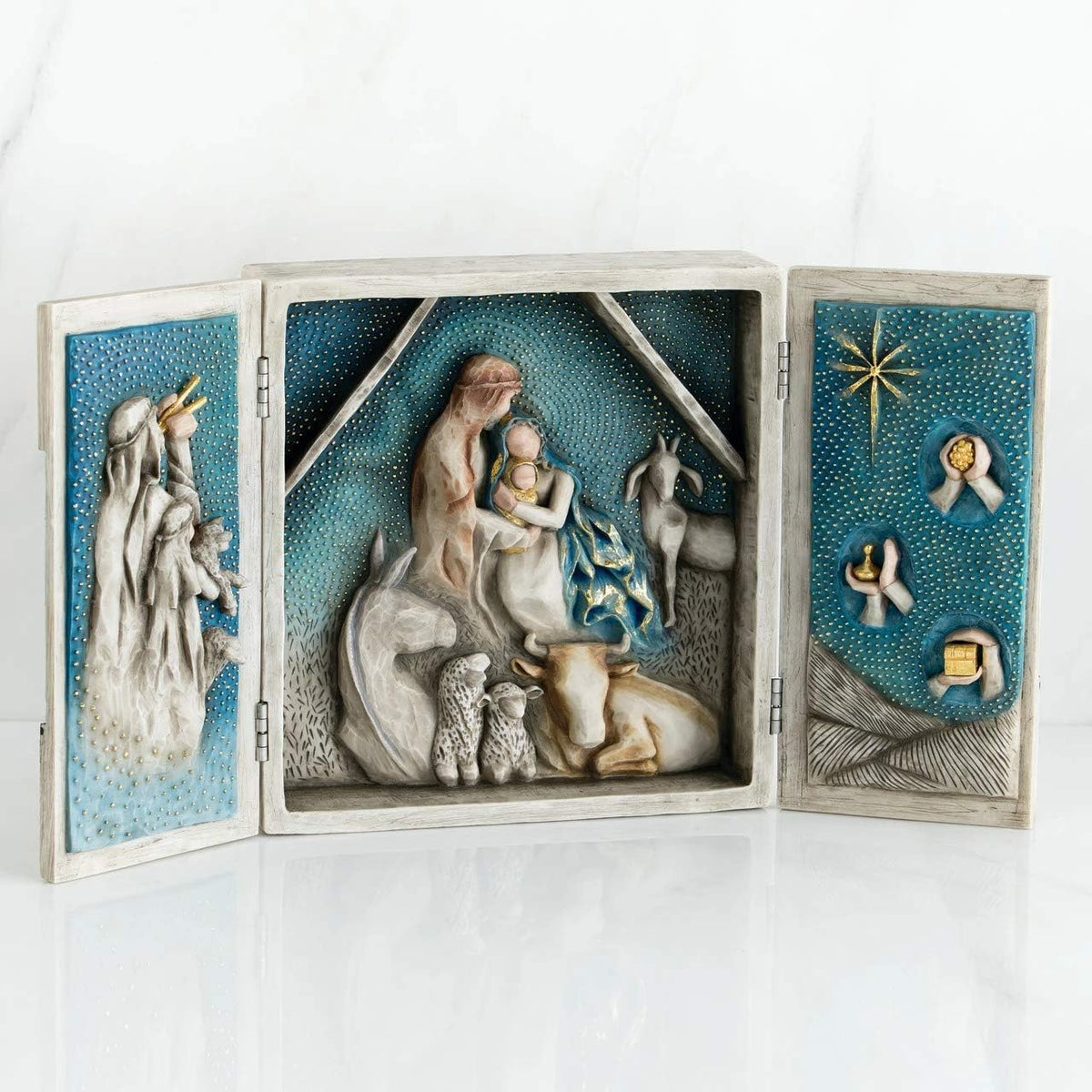 Starry Night Nativity, hand-painted nativity triptych A955