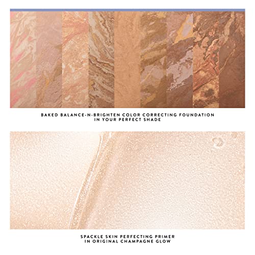 Everyday Routine Kit - Baked Color Correcting Powder Foundation, Sand + Retractable Kabuki + Makeup Primer, Champagne Glow (3 PC) D219