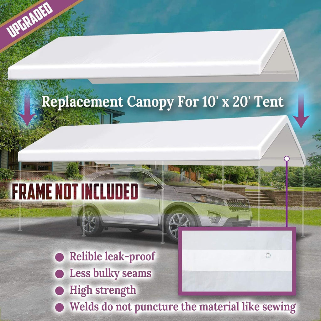 10x20 ft Carport Replacement Canopy Top Cover with Ball Bungee Cords N166623
