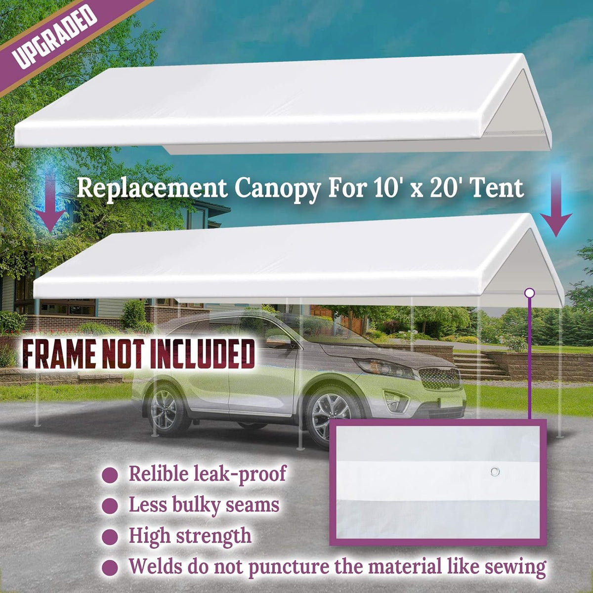 10x20 ft Carport Replacement Canopy Top Cover with Ball Bungee Cords N166623