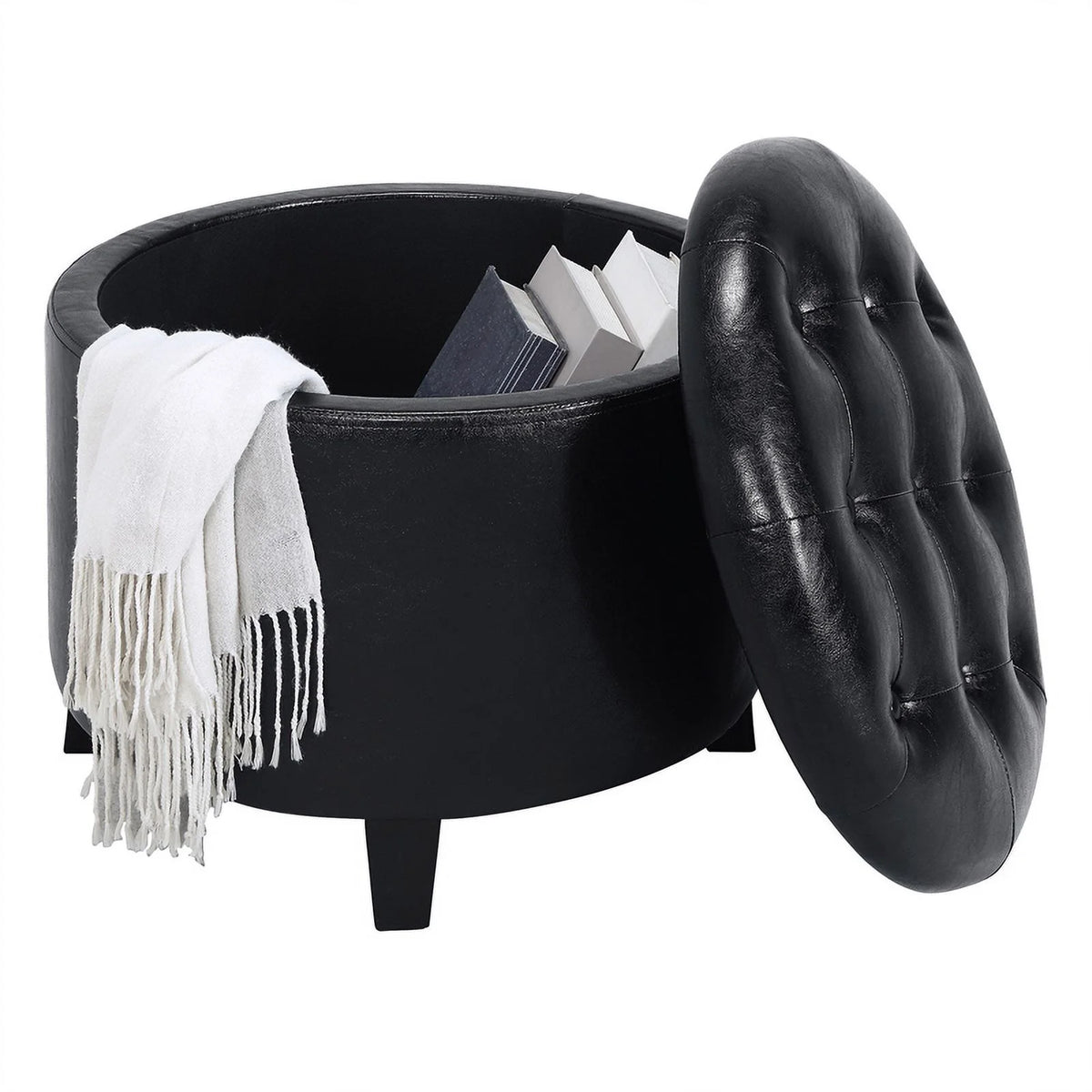 Black Round Storage Ottoman Q602