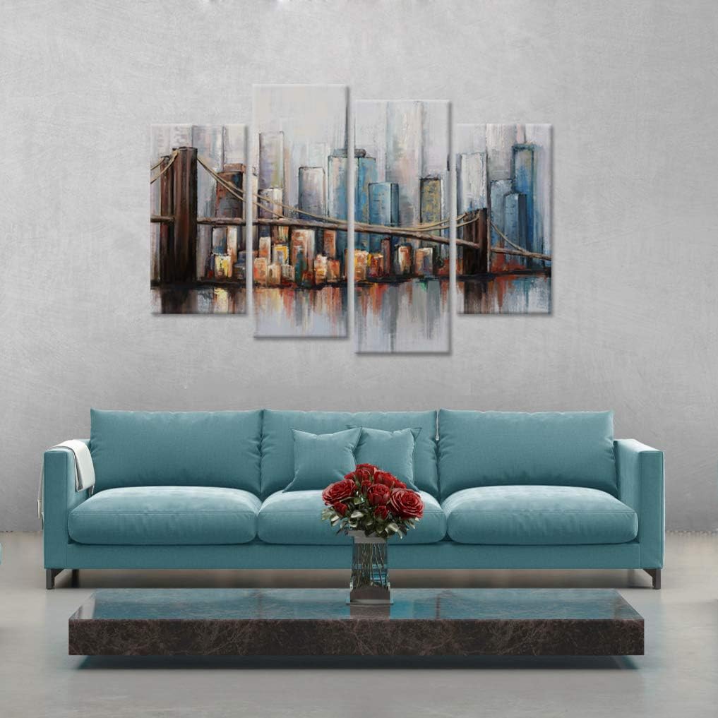 4 Panel Abstract Cityscape Brooklyn Bridge Canvas Wall Art S46583