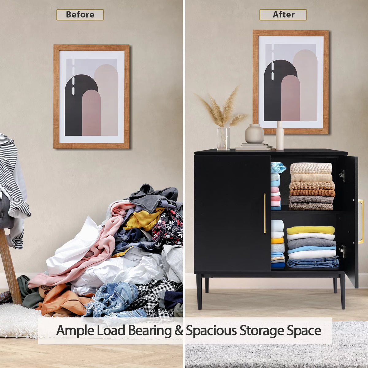Set of 2 Black Storage Cabinet D354