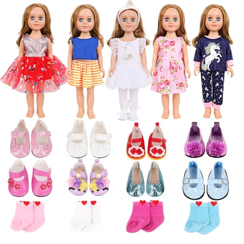 18-Inch Doll Clothes & Accessories Kit 5 Outfit Sets 2 Pairs of Shoes Z9114