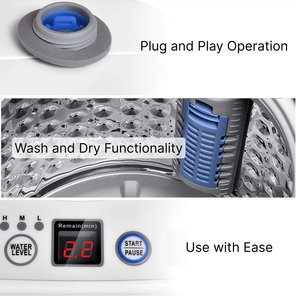 1.34 Cu Ft Portable Full Automatic Washer Spinner Combo S7600
