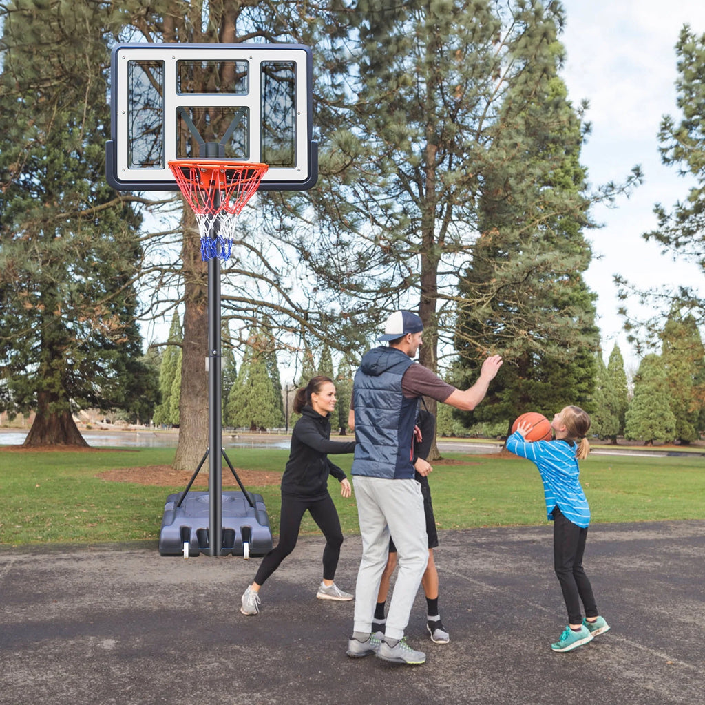 44 Basketball Hoop, 4.4-10ft Height Adjustable Portable Basketball Goal System with Shatterproof PVC Backboard and 18 Rim Q19495