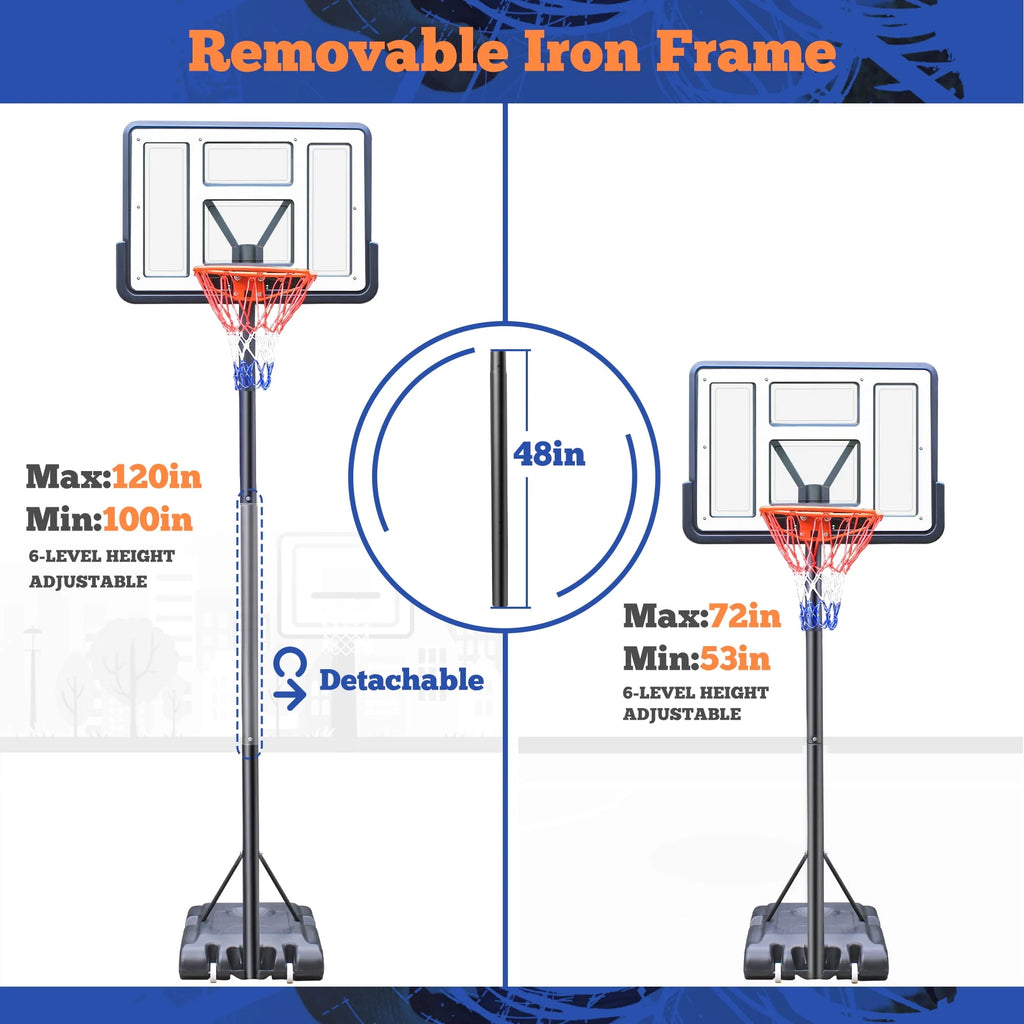 44 Basketball Hoop, 4.4-10ft Height Adjustable Portable Basketball Goal System with Shatterproof PVC Backboard and 18 Rim Q19495