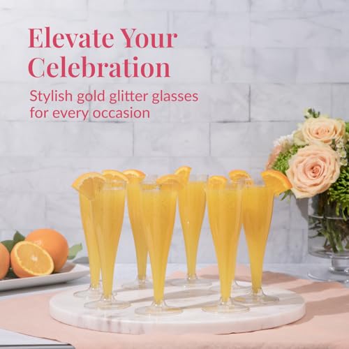48 Pack 4.5 oz Gold Glitter Plastic Champagne Flutes Z398