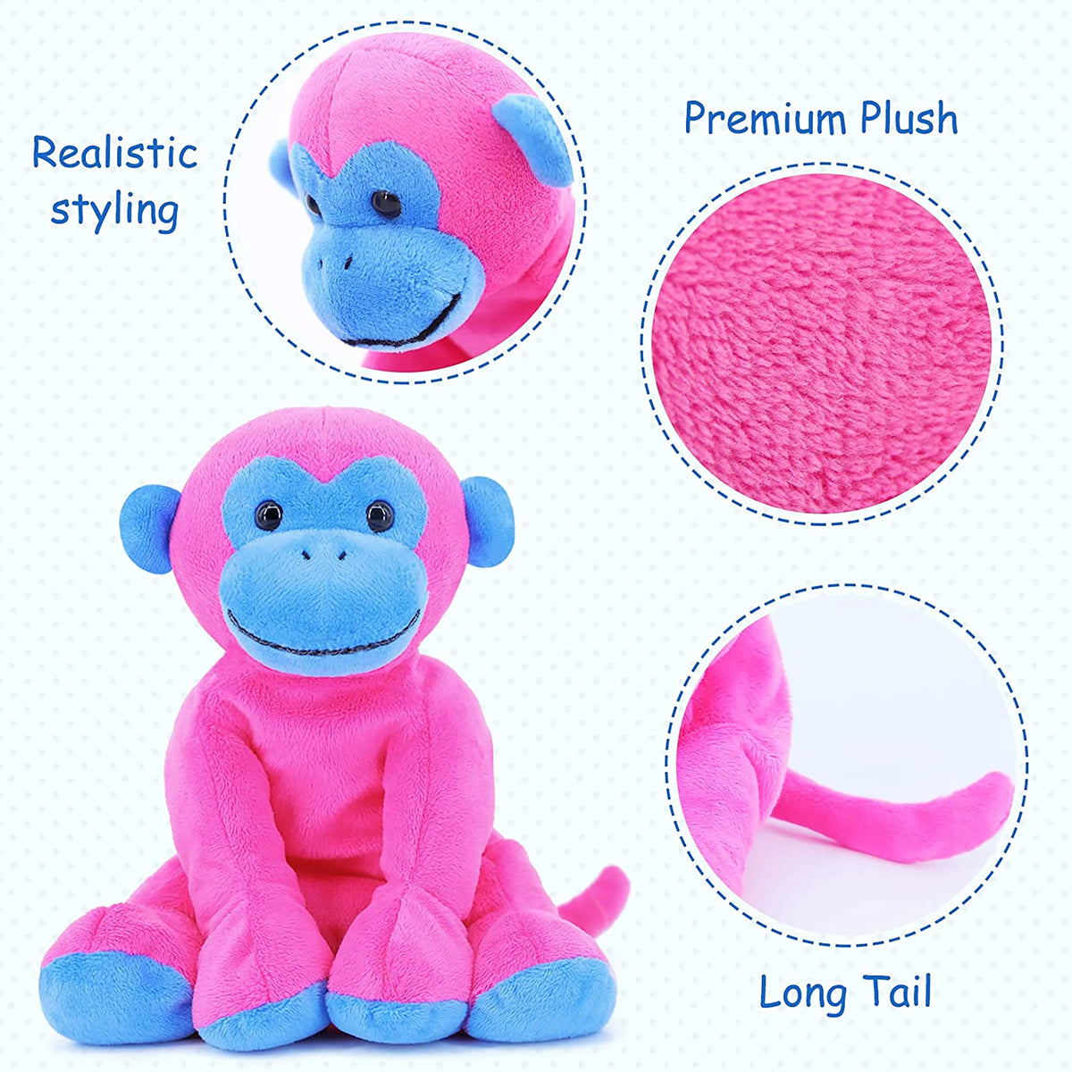 Pink and Blue Ape Monkey Stuffed Animal Plush Toy, 7.9 inches W61674