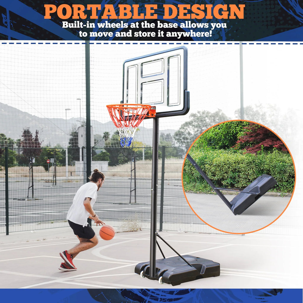 44 Basketball Hoop, 4.4-10ft Height Adjustable Portable Basketball Goal System with Shatterproof PVC Backboard and 18 Rim Q19495