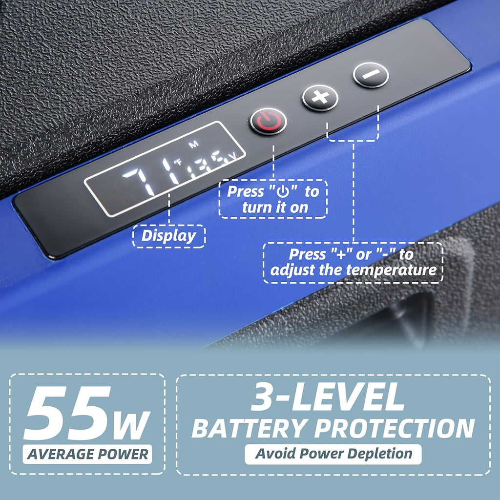 Portable Refrigerator Electric Cooler, 12/24V DC & Solar, Blue C287