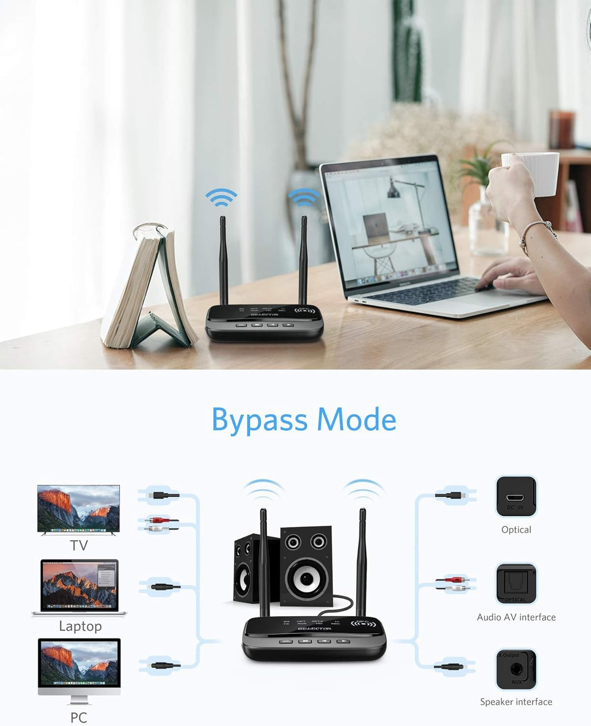 Bluetooth 5.0 Transmitter Receiver 3 in 1 Optical RCA AUX 3.5mm Audio Adapter Pack of 2 B528152