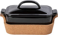 White Stoneware Rectangular Covered Casserole with Cork Tray J64058