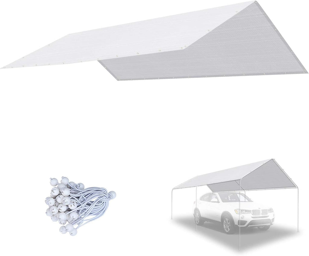10x20 ft Carport Replacement Canopy Top Cover with Ball Bungee Cords N166623