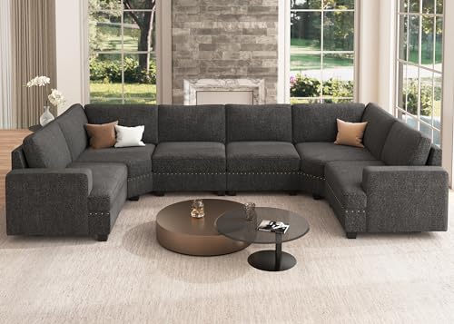 Oversized Modular Sectional Sofa, 135.6 inch, Dark Grey Y73392