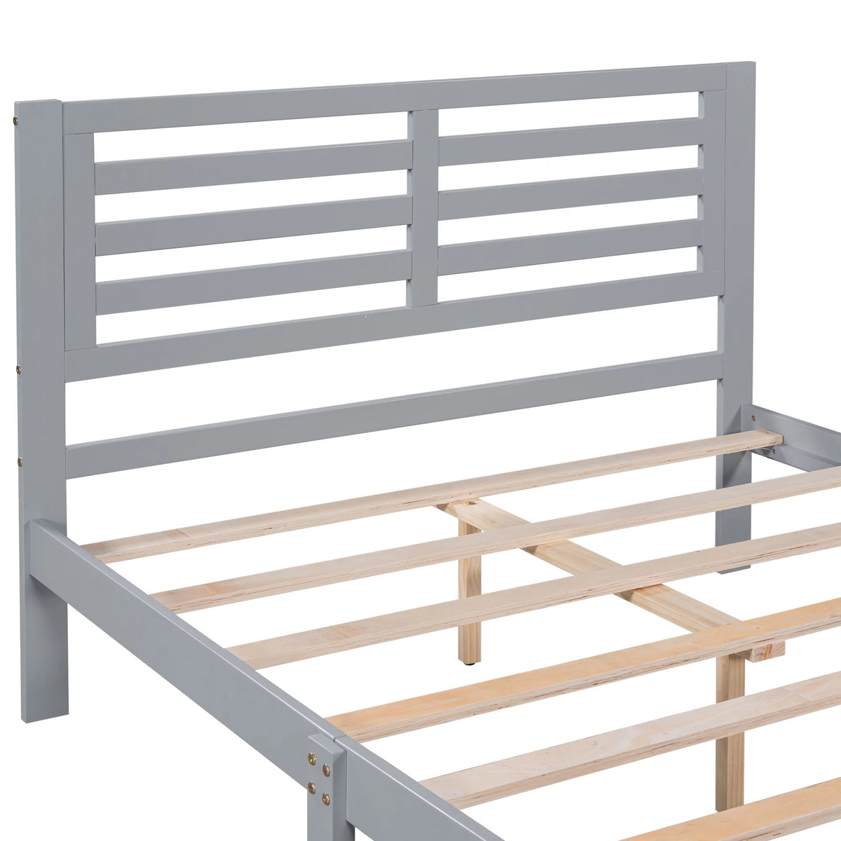 Gray Pine Wood Full Size Platform Bed Frame with Headboard and Drawers I16158