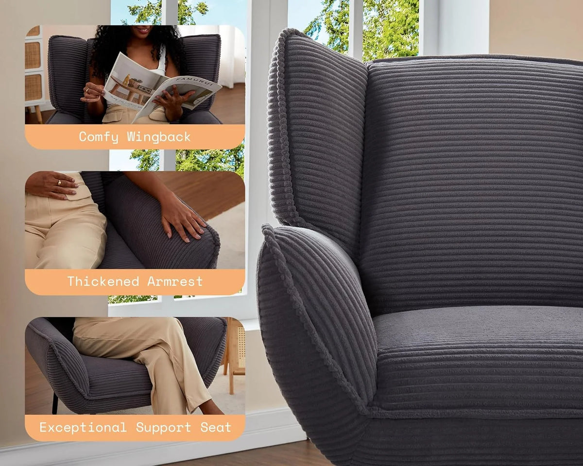 Grey Corduroy Upholstered Chair Set of 4 X786