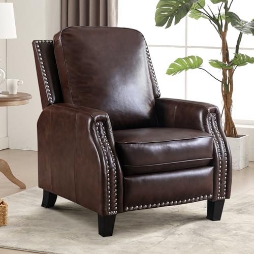 Reddish Brown Genuine Leather Push Back Recliner Chair Set of 2 X143319