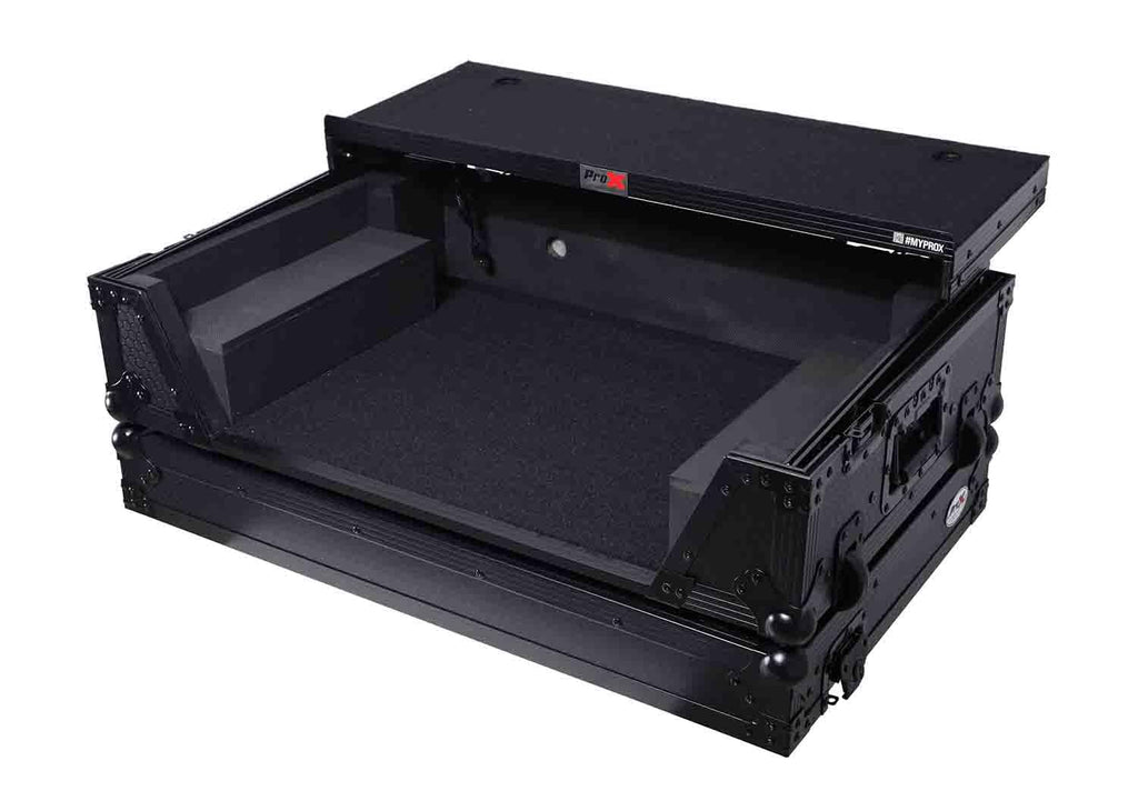 Black Flight Style Road Case with Laptop Shelf 2U Rack Space Wheels M87990