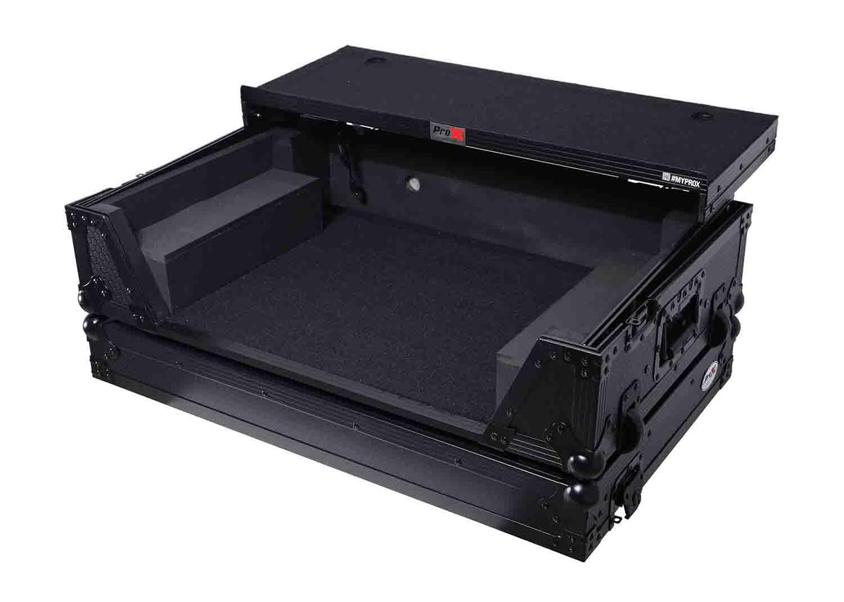 Black Flight Style Road Case with Laptop Shelf 2U Rack Space Wheels M87990
