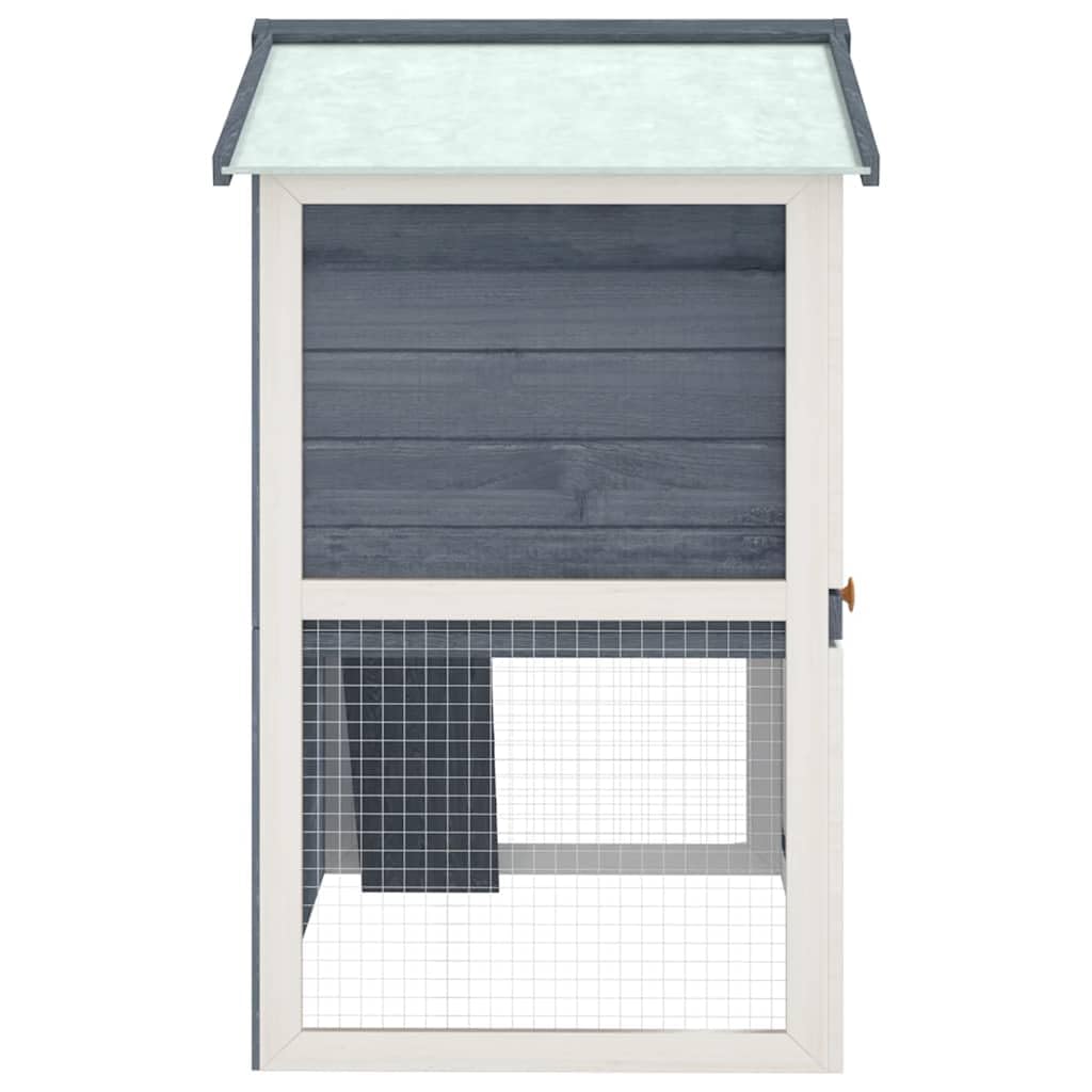 Large 2-Tier Gray Wood Rabbit Hutch with Ramp L4157