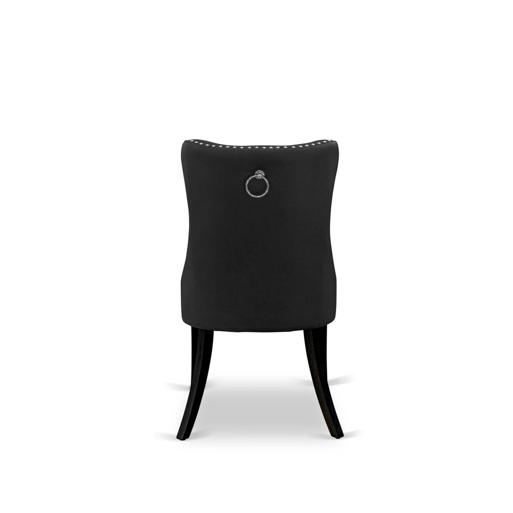 Button Tufted Dark Gray Polyester Fabric Upholstered Dining Chairs, Set of 2 Q853100