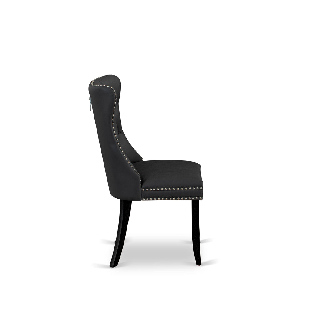 Button Tufted Dark Gray Polyester Fabric Upholstered Dining Chairs, Set of 2 Q853100