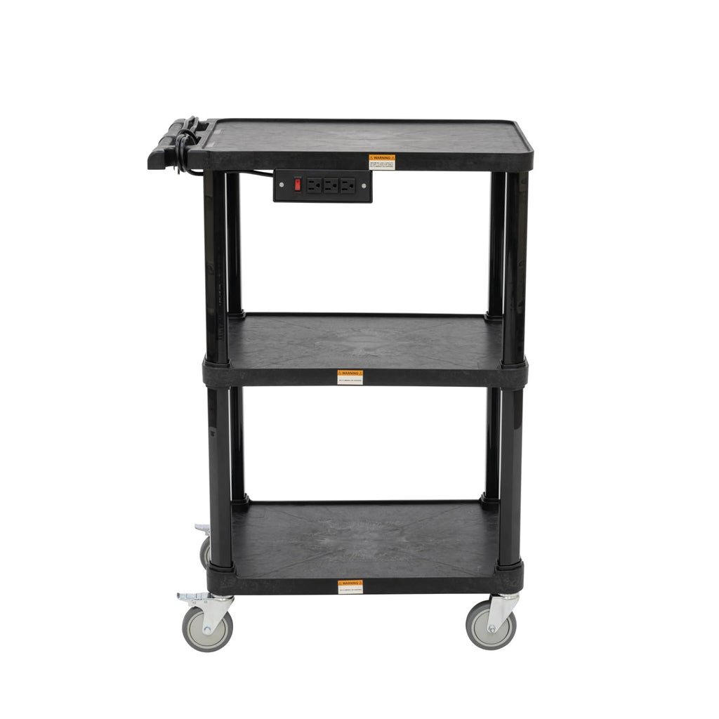 3-Shelf Mobile Utility Cart with 3 Outlets and 8' Cord, Black N1814