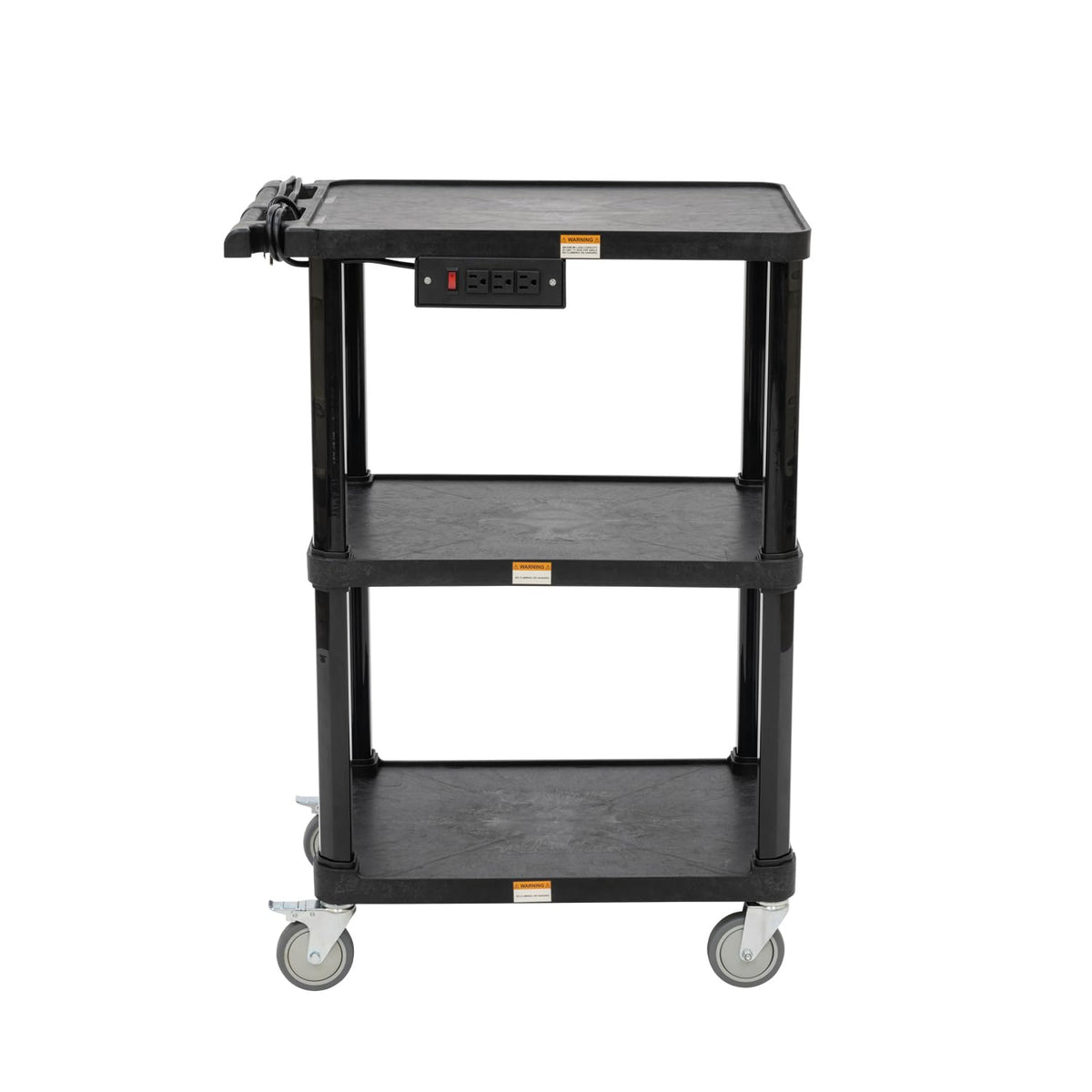 3-Shelf Mobile Utility Cart with 3 Outlets and 8' Cord, Black N1814