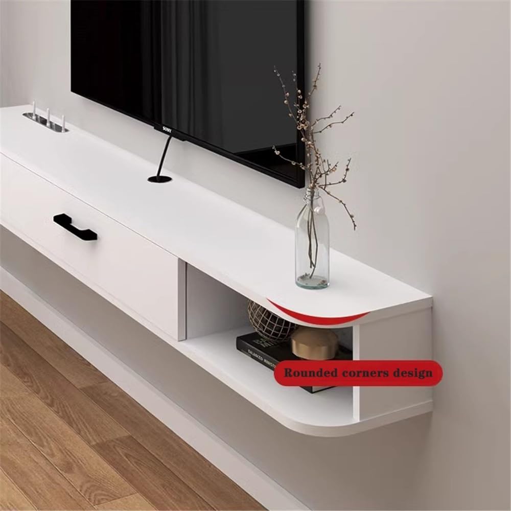 White Wall Mounted Floating TV Cabinet with Shelves Q616346