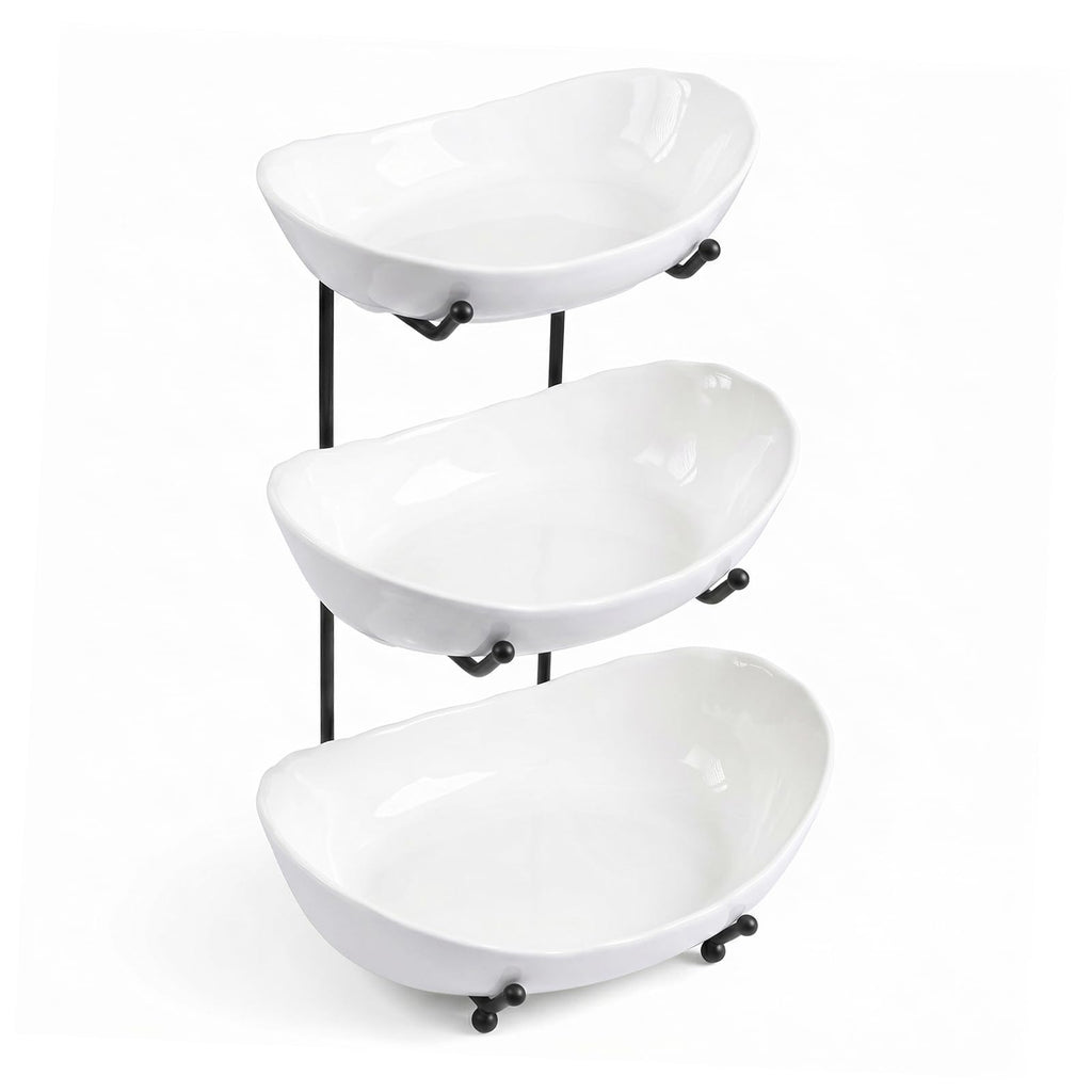 3 Tier Ceramic Fruit Bowl with Metal Stand O158