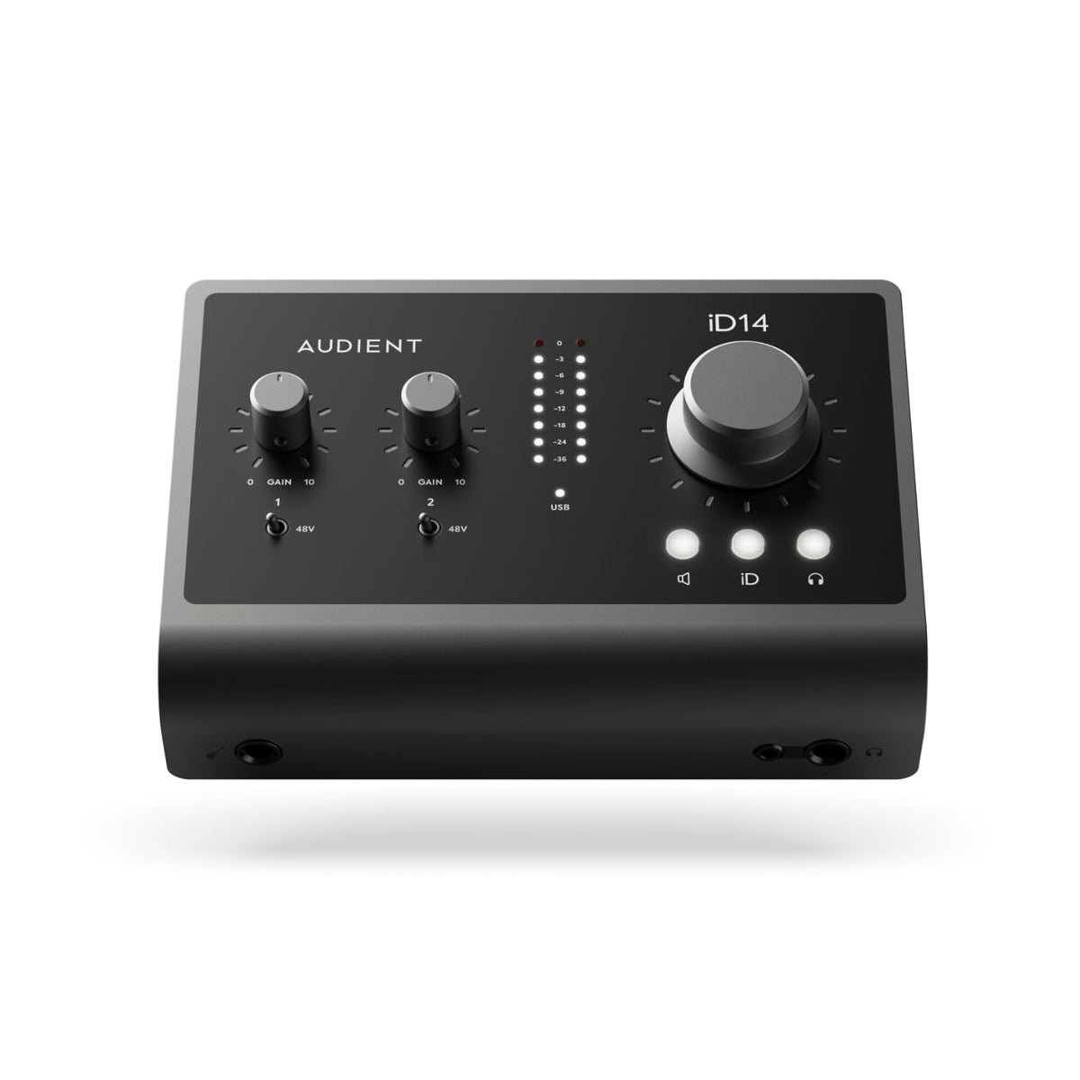 Black USB-C Audio Interface with 2 Microphone Preamps J596