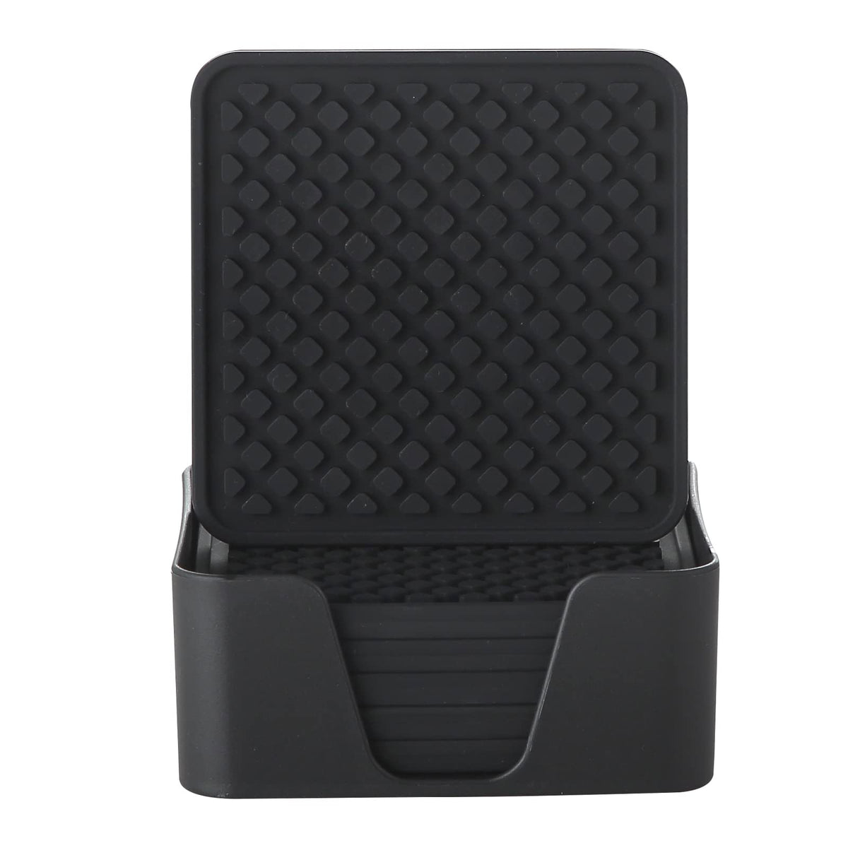 Silicone Drink Coasters with Holder, Set of 6, Black I26733