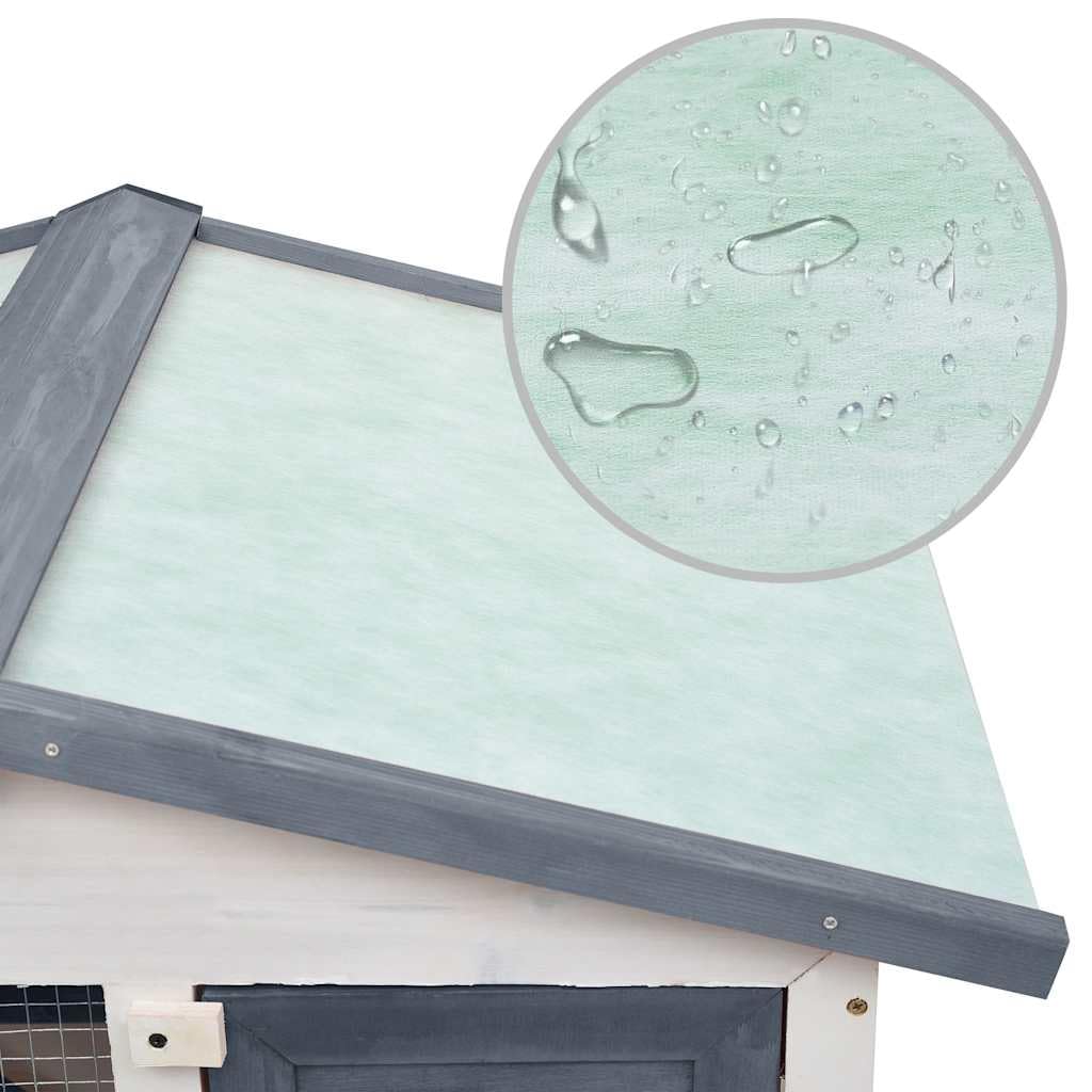 Large 2-Tier Gray Wood Rabbit Hutch with Ramp L4157