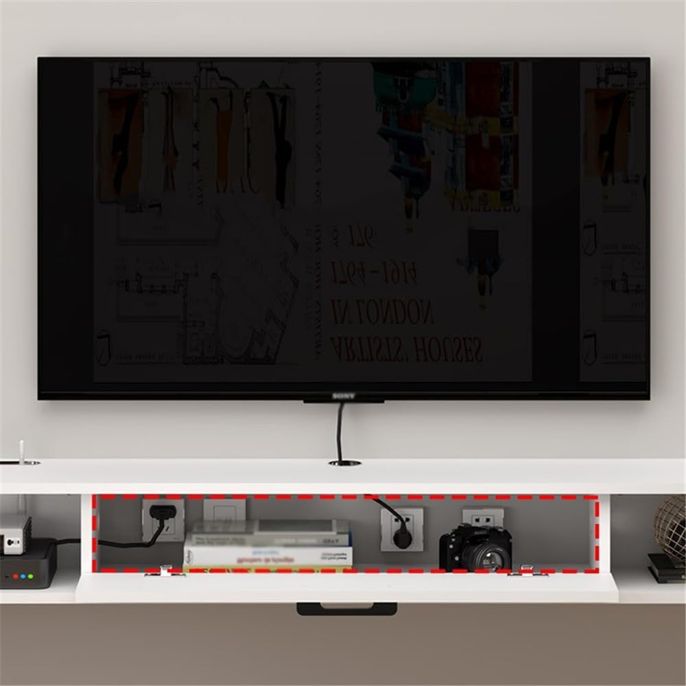 White Wall Mounted Floating TV Cabinet with Shelves Q616346