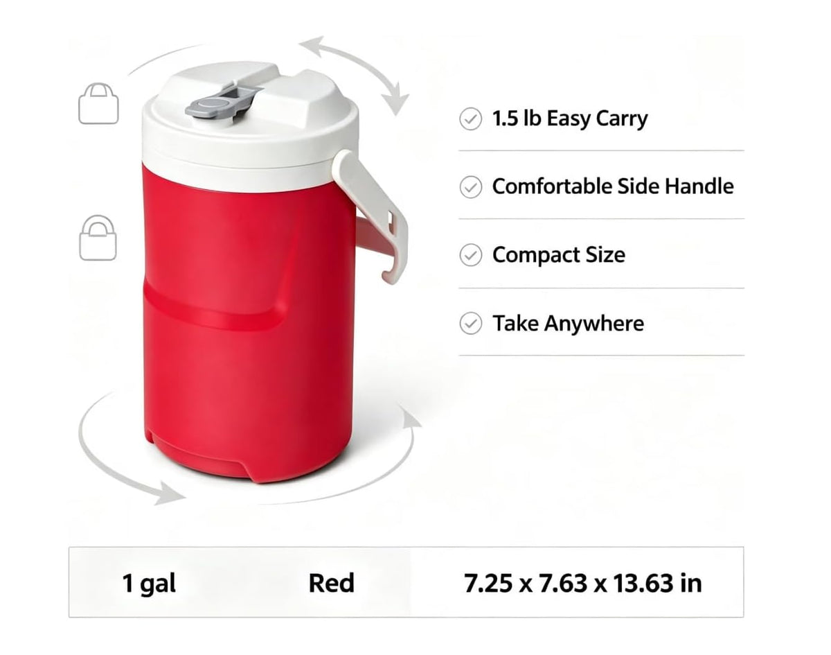 Red 1 Gallon Plastic Beverage Jug with Hooks G78818
