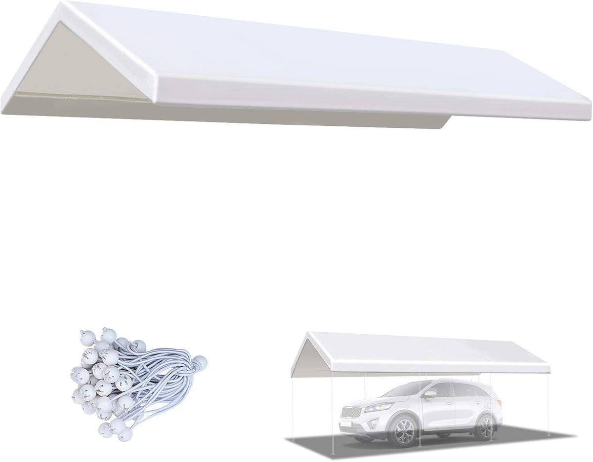 10x20 ft Carport Replacement Canopy Top Cover with Ball Bungee Cords N166623