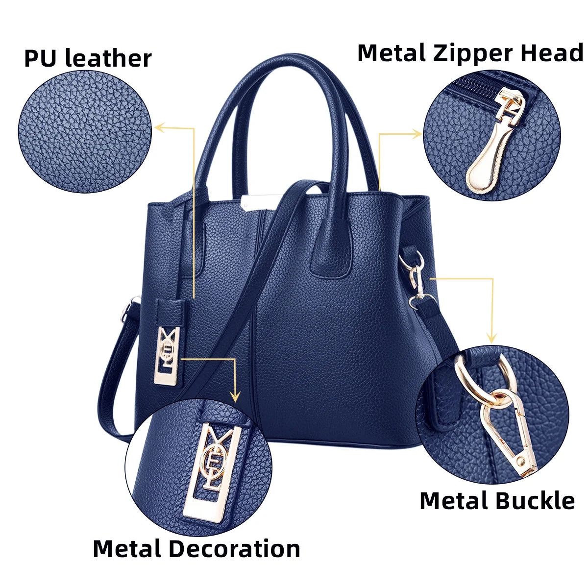 Blue Leather Tote Bag with Shoulder U916264