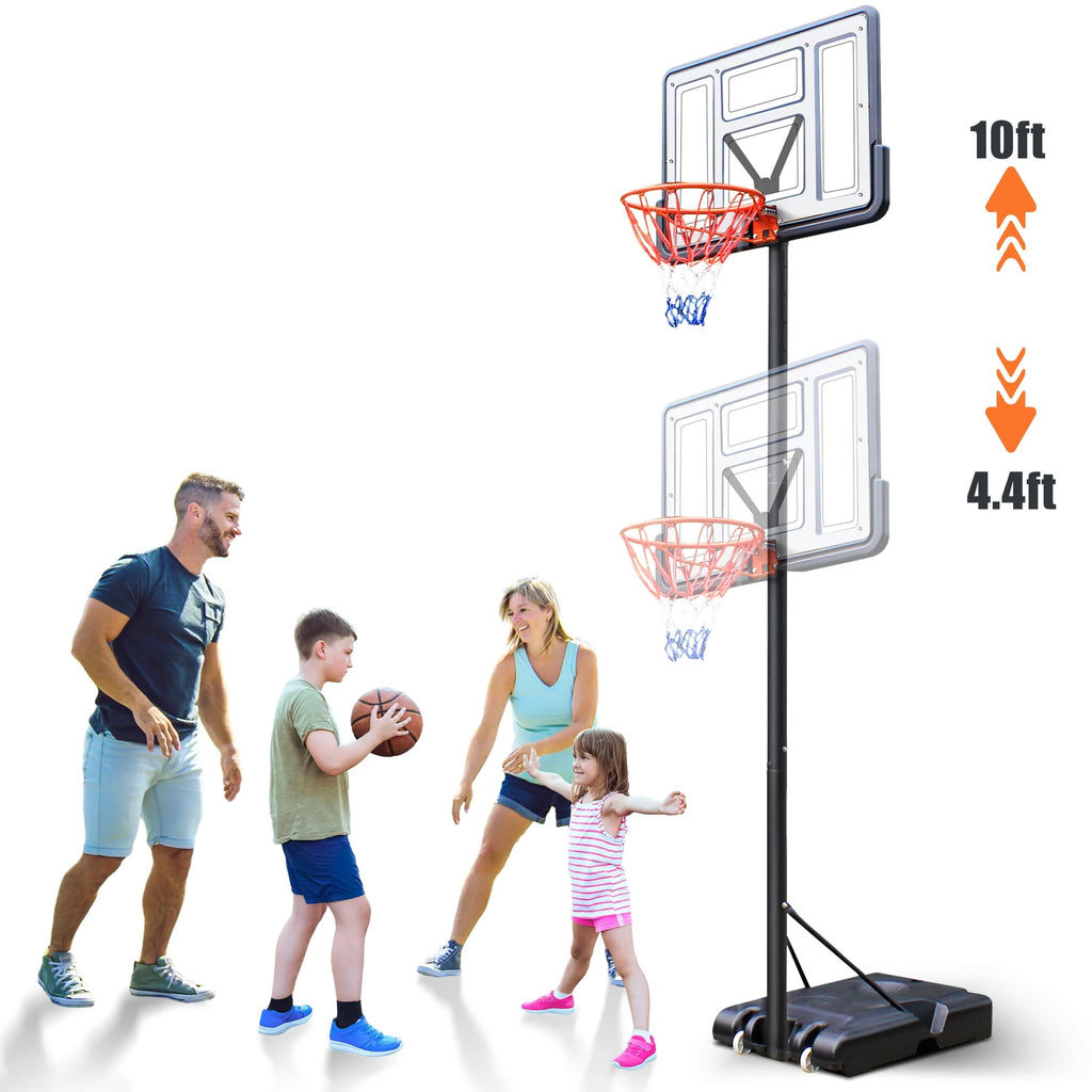 44 Basketball Hoop, 4.4-10ft Height Adjustable Portable Basketball Goal System with Shatterproof PVC Backboard and 18 Rim Q19495
