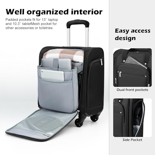 Underseat Carry On Luggage Softside Lightweight Spinner Suitcase S24633