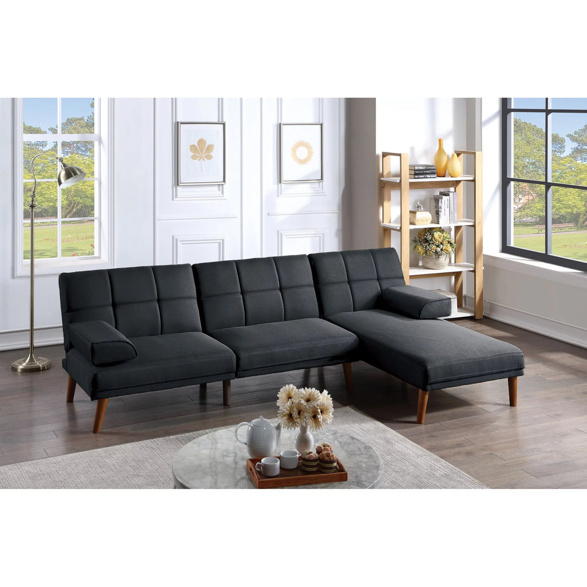 Black Polyfiber Sectional Sofa Set with Chaise Z321374