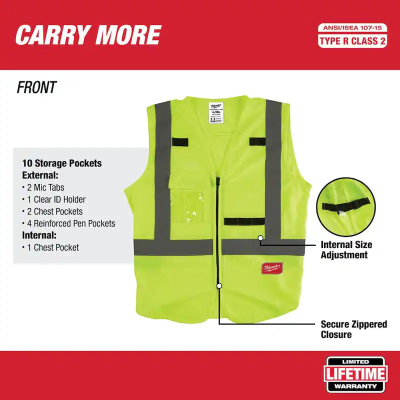 Yellow Class 2 High Visibility Safety Vest with 10 Pockets 4-Pack E227