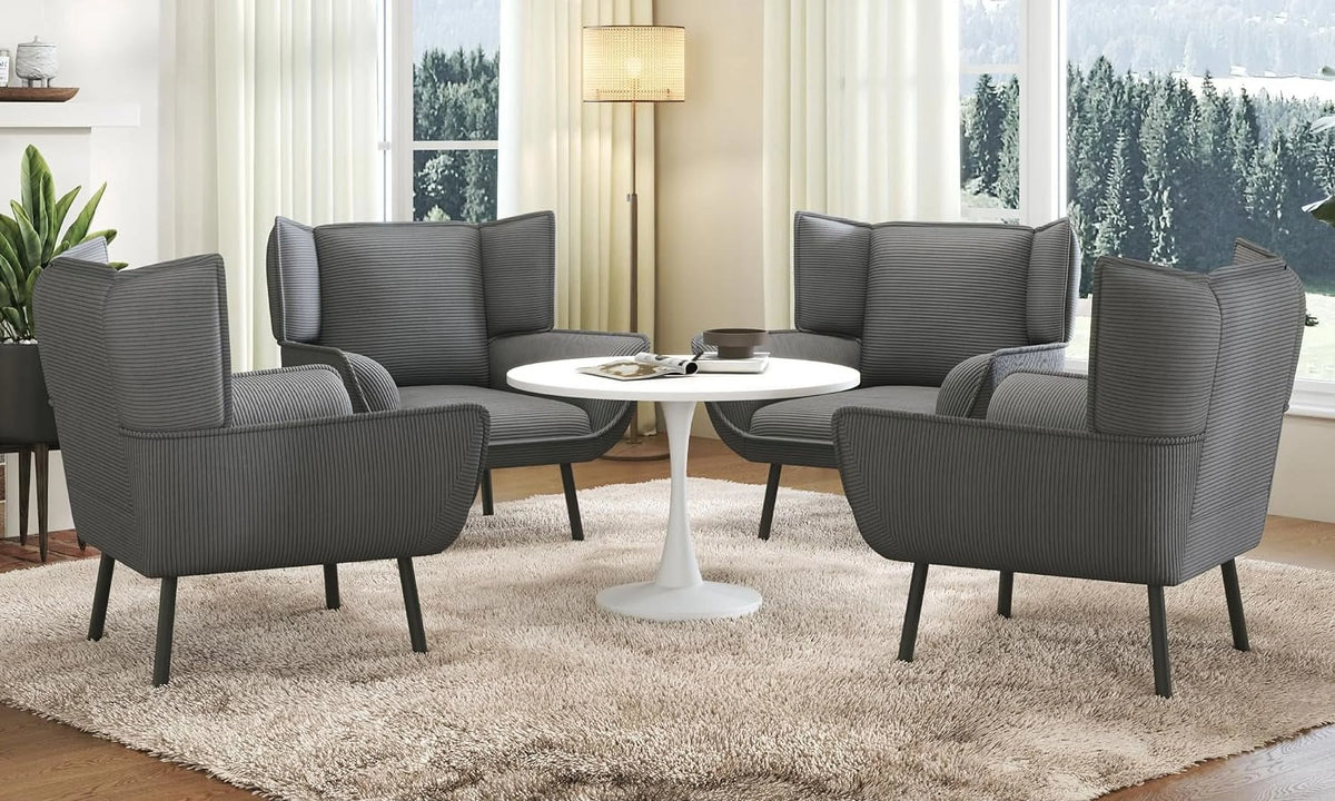 Grey Corduroy Upholstered Chair Set of 4 X786