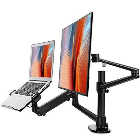 Adjustable Dual Monitor Arm Desk Stand with Laptop Tray M468