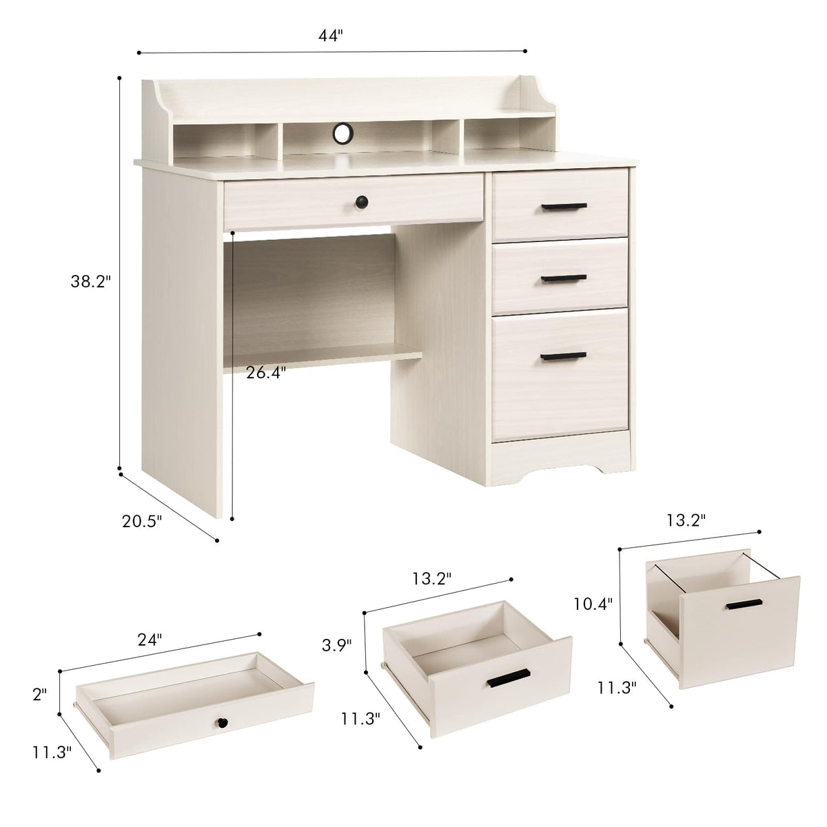 Warm White Wood Computer Desk with Drawers and Hutch J238847
