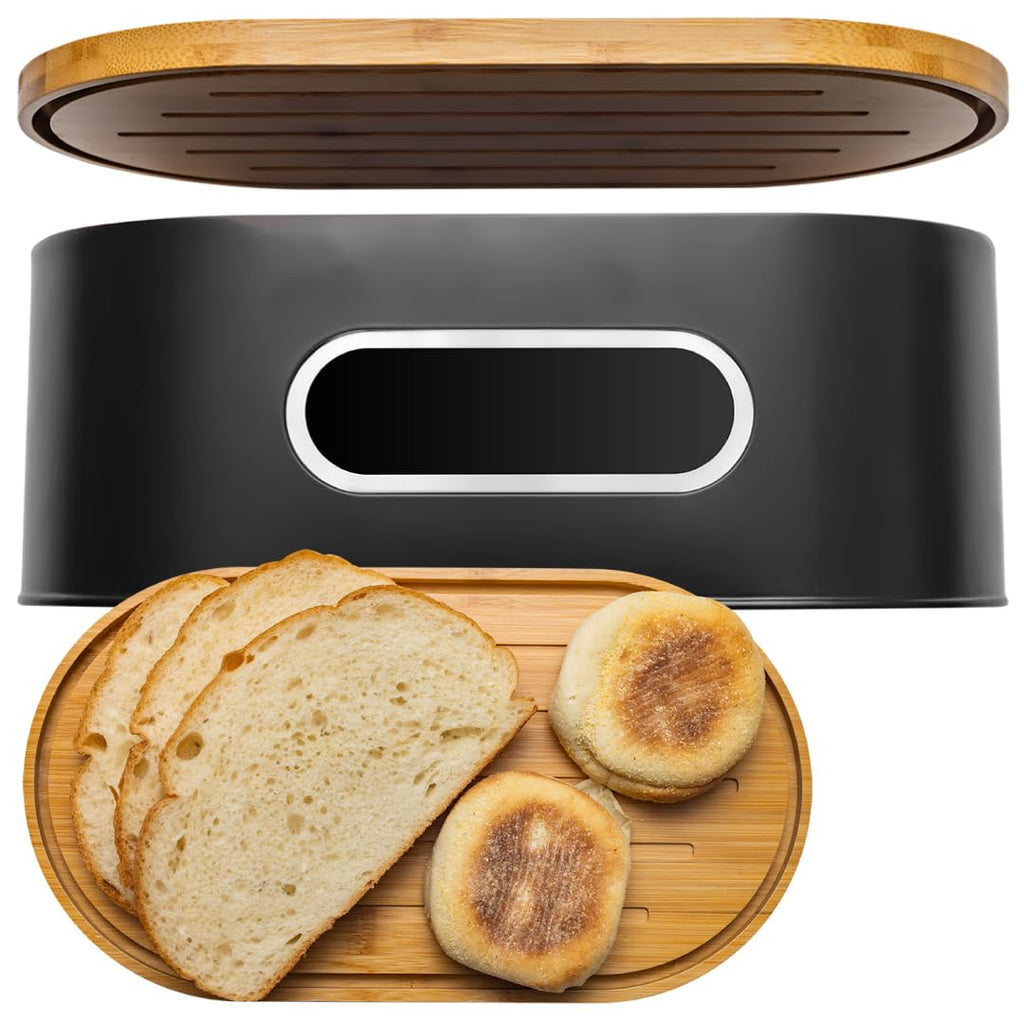 Large 2-Layer Bamboo Bread Box with Clear Viewing Window M64403
