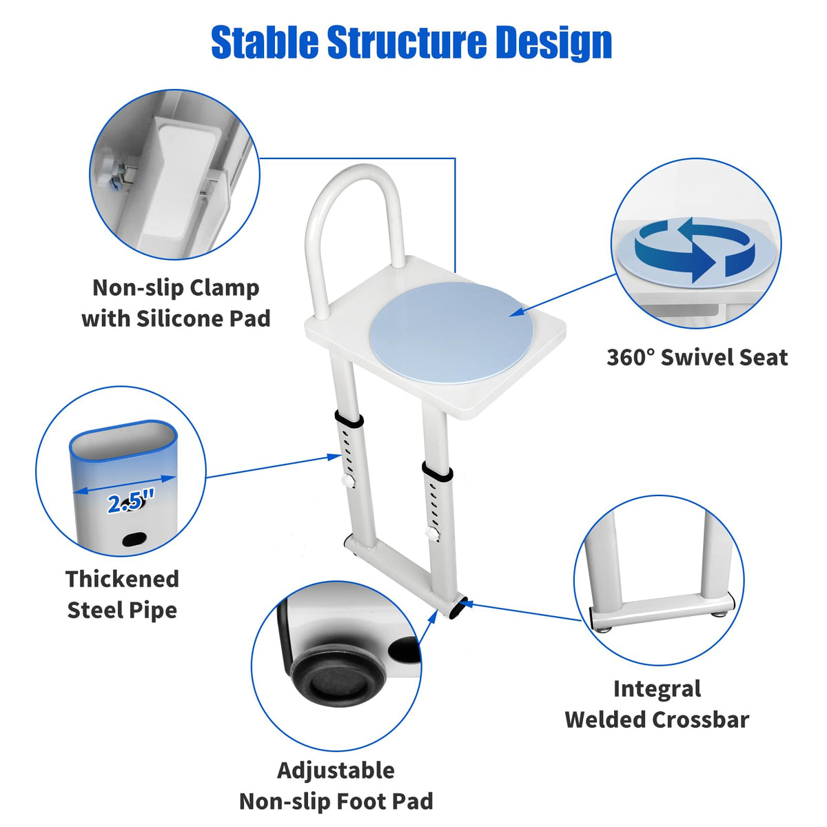 Heavy Duty Height Adjustable Shower Transfer Chair with Handrail M433639